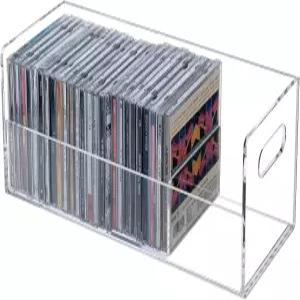 마이기프트 모던 프리미엄 클리어 아크릴 스택형 CD 홀더 랙 컷아웃 휴대용 손잡이 컴팩트 주얼 케이스