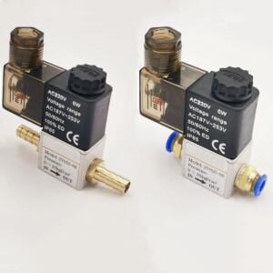 12V 24V 220V 공압 전기 솔레노이드 밸브 2 위치 포트 정상 폐쇄 공기 마그네틱 6mm 8mm 호스 바브 연결