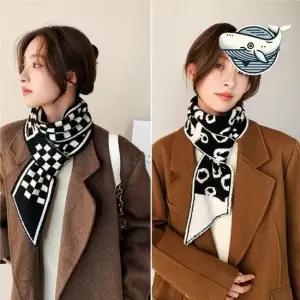 스타일리시 체크 패턴 니트 머플러 클래식 스카프 체크목도리 남녀목도리 여성목도리
