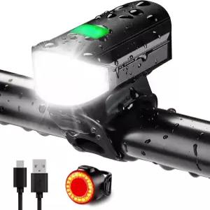 자전거 조명 세트 1500LM USB 충전식 헤드라이트 및 테일 라이트 방수 5가지 모드는 도로 산악용