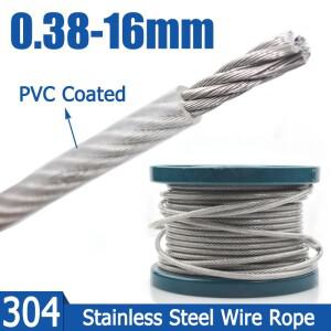 1-20M 0.38-16mm PVC 코팅 강철 와이어 304 스테인레스 스틸 연선 로프 소프트 케이블 투명 빨랫줄
