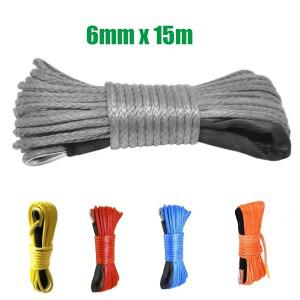 Guides 6mm x 15m 7700LBs ATV UTV용 검정색 보호 슬리브 합성 윈치 라인 케이블 로프