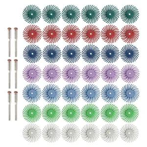 회전 도구용 3mm 생크가 있는 42pcs 1인치 방사형 브리스틀 키트 보석 목재 금속 연마용 세부 휠 그릿