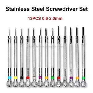 시계 수리 도구 스크루드라이버 세트 플랫 헤드 키트 전문 스테인리스 스틸 이동 0.6mm-2.0mm 13 개