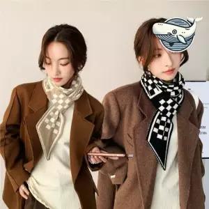 세련된 체크 패턴 머플러 따뜻한 니트 스카프 니트 크로스 ELS 하운드체크