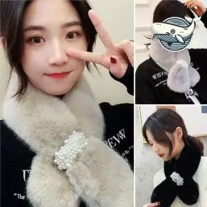 여성용 진주 장식 따뜻한 머플러 부드러운 페이크퍼 진주 털 BYK 쁘띠 여아목도리 스카프