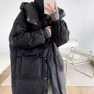 룩 롱 후드 학생롱패딩 방한 패딩 검정 여자 점퍼 데일리 겨울 출근