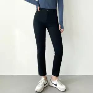 여자 겨울 스판 기모 블랙진 팬츠 일자핏 하이웨스트 겨울일자바지