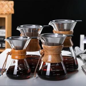 가정용 유리 커피 포트 400/600/800ml 우수한 대나무 장식 수동 양조 냄비