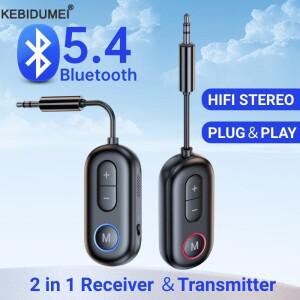 블루투스 5.4 오디오 송신기 수신기 자동차 비행기 TV PC 헤드폰 용 마이크 3.5MM AUX Hifi 스테레오 음악