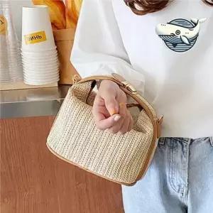 세련된 밀짚 미니 크로스백 여름 여행 필수 라탄 밀짚 미니한