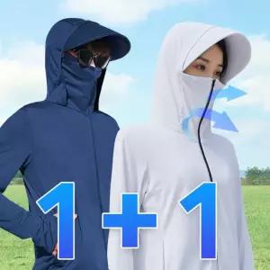 1+1 경량 바람막이 자켓 얼굴커버 마스크 여름 얇은 메쉬 냉감 후드 점퍼 UV차단