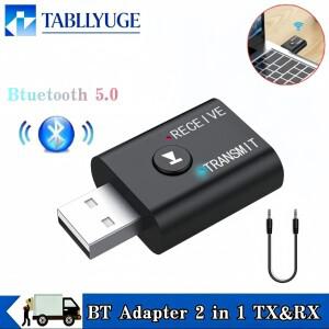 TABLLYUGE 블루투스 5.0 2 in 1 송신기 수신기 TV 자동차 스피커 헤드폰용 3.5mm AUX USB 오디오 어댑터