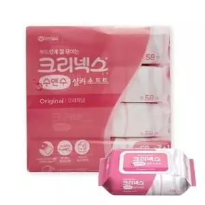 (유한킴벌리) 크리넥스 수앤수 물티슈 캡형 58매 4개입x1팩 부품 소모품 자재