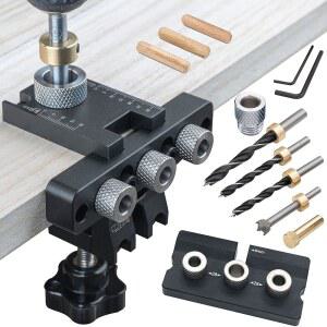 3-in-1 도웰 지그 위한 키트 목공 조립, 로케이터가 알루 비트, 지그, 내구성 가이드, 합금 정밀 조절 - 포켓 홀 8/10/15mm 가능한 프로젝트를 드릴 있는 DIY 가구
