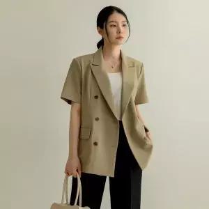 [하프클럽/]꼬미소 카라 더블 버튼 반팔 재킷