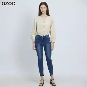[오조크(OZOC)] 데미지 워싱 스키니 데님 팬츠 (택가격: 98000원)