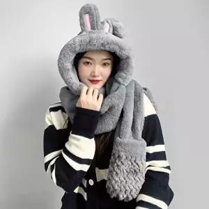 큐트레빗 일체형 후드 머플러 장갑목도리 그레이-WFOAEHQ