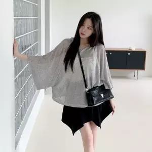 여자 빅사이즈 박시핏 클래식 V넥 SS 비침 후디 라글란 티셔츠