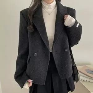코트 여성 스탠다드핏 더블버튼 카라 데일리 모직