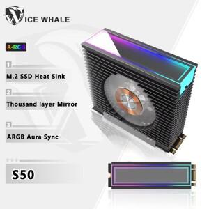 ICE 고래 S50 M.2 SSD 방열판 듀얼 선풍기 천 레이어 미러 ARGB Aura Sync 2280 NVME 솔리드 스테이트 쿨러