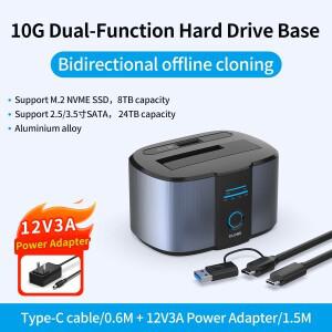 GODO 듀얼베이 하드 드라이브 도킹 스테이션 M.2 NVMe/SATA 및 3.5/2.5인치 SSD/HDD용 오프라인 복제 복