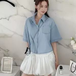 여성 데님 크롭 셔츠 포켓카라 여름 박스핏
