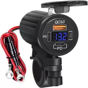 휴대폰용 모터사이클 USB 충전기 전압계 및 스위치가 있는 78W 듀얼 PD3.0 QC3.0 3개 모든 태블릿 GPS를