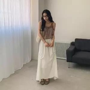 여자 셔링 끈 포인트 2컬러 봄 여름 스커트 치마