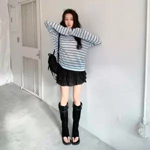 여자 3컬러 후드 스트라이프 긴팔 오버 티셔츠