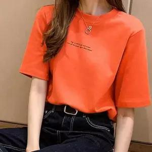 여성 여름 레터링 기본 여자 반팔 티 셔츠 오렌지 티셔츠 반팔티 이너 예쁜 여성이너