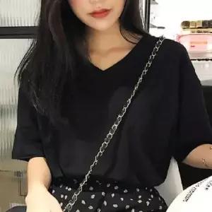 여성 여름 브이넥 무지 반팔 기본 티 셔츠 블랙 반팔티 티셔츠 여자 기본티 흰색 여성흰