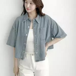 여자 청남방 셔켓 포켓 카라넥 크롭 박스핏 여름 셔츠