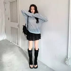 여자 3컬러 후드 스트라이프 긴팔 오버 티셔츠_25354123_588872