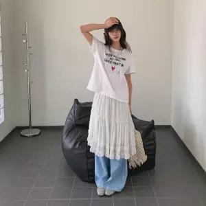 여자 데일리 로맨틱 도트 프릴 미디 스커트