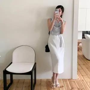 여자 데일리 오피스룩 모던 내추럴 린넨 블렌드 벨티드 롱스커트_25353929_588872