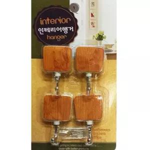 [룽스_63]우드 꽂이 사각행거4P(우드)접.착식걸이 후크