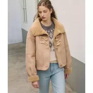 DRAWFIT WOMEN 우드 버튼 오버핏 시어링 자켓 [BEIGE]