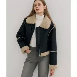 DRAWFIT WOMEN 시어링 크롭 무스탕 자켓 [BLACK LEATHER]