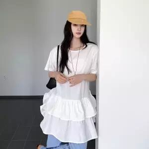 [다잇템]여자 여름 데일리룩 시원하고 쾌적한 나일론 캉캉 프릴 반팔 루즈핏 미니원피스
