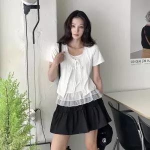[옷자락] 여자 봄코디 페미닌 골지 레이스 가디건 일체형 레이어드 티셔츠