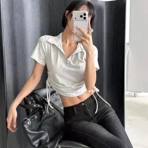 여자 배꼽티 크롭 반집업 카라넥 여름 티셔츠