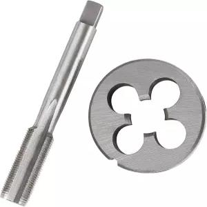 M12 15mm HSS 미터법 탭 앤 다이 세트 나사산 라운드 오른손 테이퍼 실버 톤 2Pcs