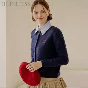 [블루레이스] 카라 배색 하트 자수 니트 가디건_B5F1KT2111