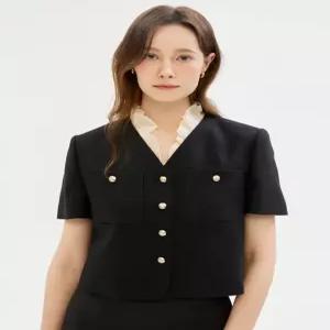 질스튜어트 뉴욕 여성 25SS [인기 급상승]블랙 포켓배색 린넨혼방 반팔자켓 JSJA5B570BK