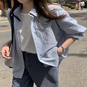 시어서커 스트라이프 루즈핏 셔츠 87736 빅사이즈 여성의류