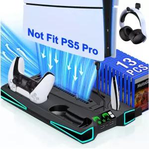 PS5 스탠드 슬림 냉각 스테이션 3레벨 팬 액세서리용 컨트롤러 충전 조명 헤드셋 홀더 PlayStation 5