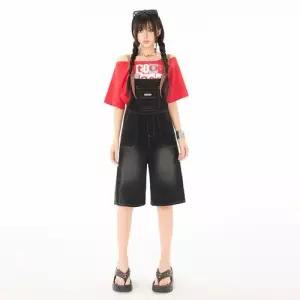 여성용 바지 일자핏 청바지 멜빵 슬림핏 7부 KS1