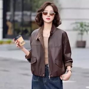 무천도사 여성 여성용 빈티지 재킷 차이나 양 가죽 코트 봄가을 체크 KKE3