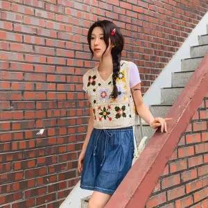 [옷자락]여성 일상용 사랑스러운 꽃무늬 브이넥 니트 조끼_P424690034